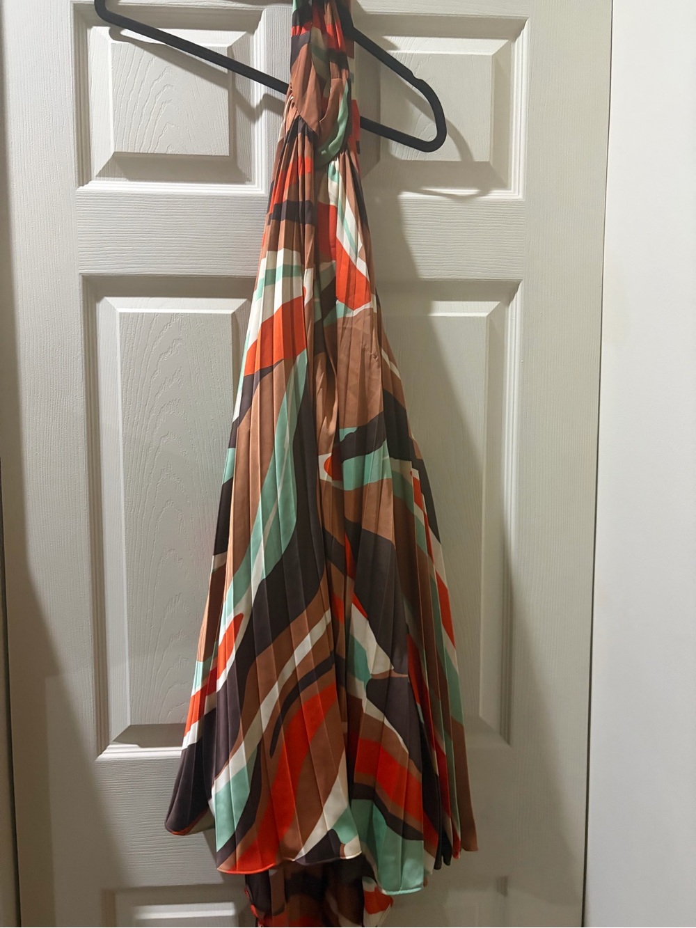 Hutch Brown Multi Halter Backless Pleated Maxi Dress